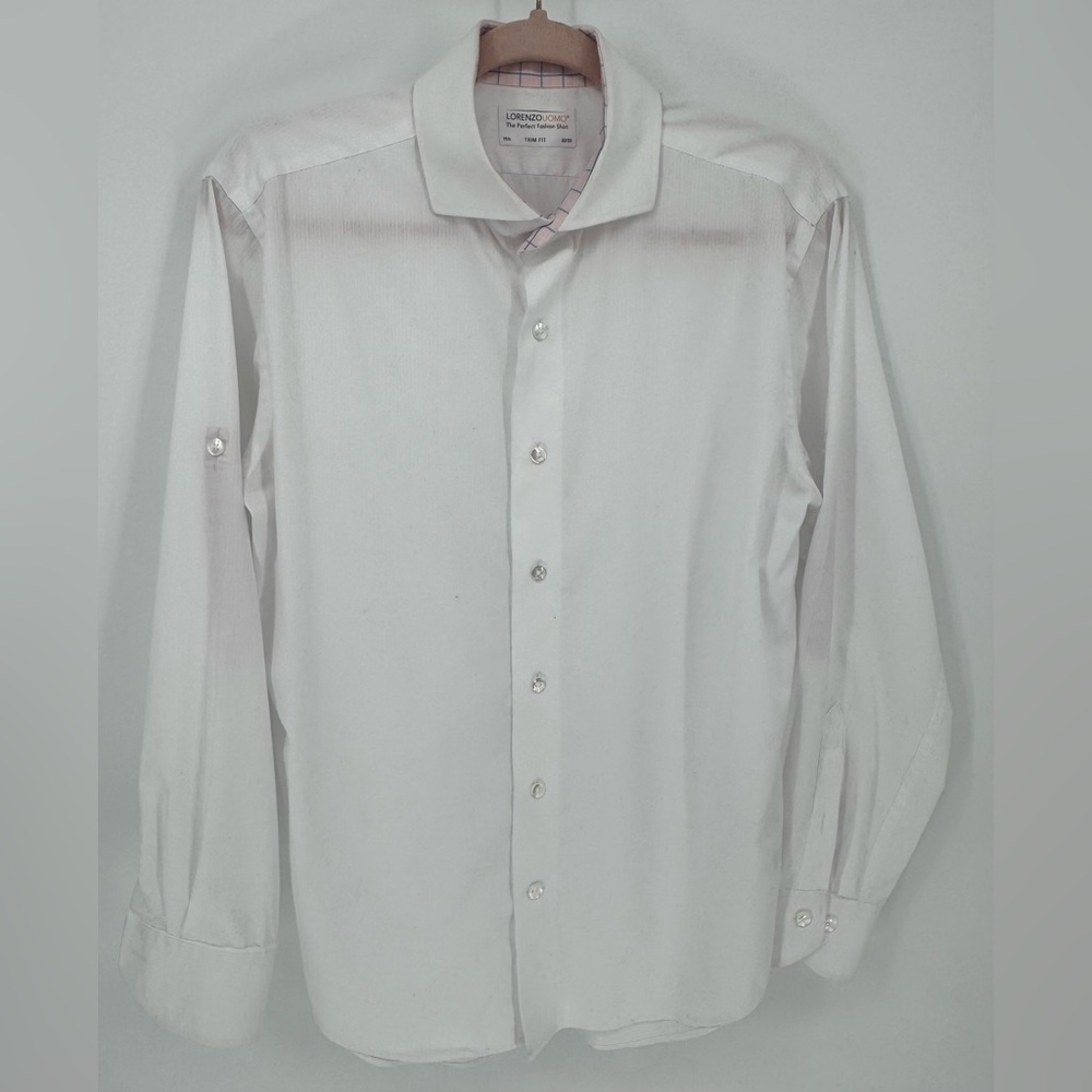 Lorenzo Uomo Solid Roll Up Sleeve Trim Fit Dress Shirt